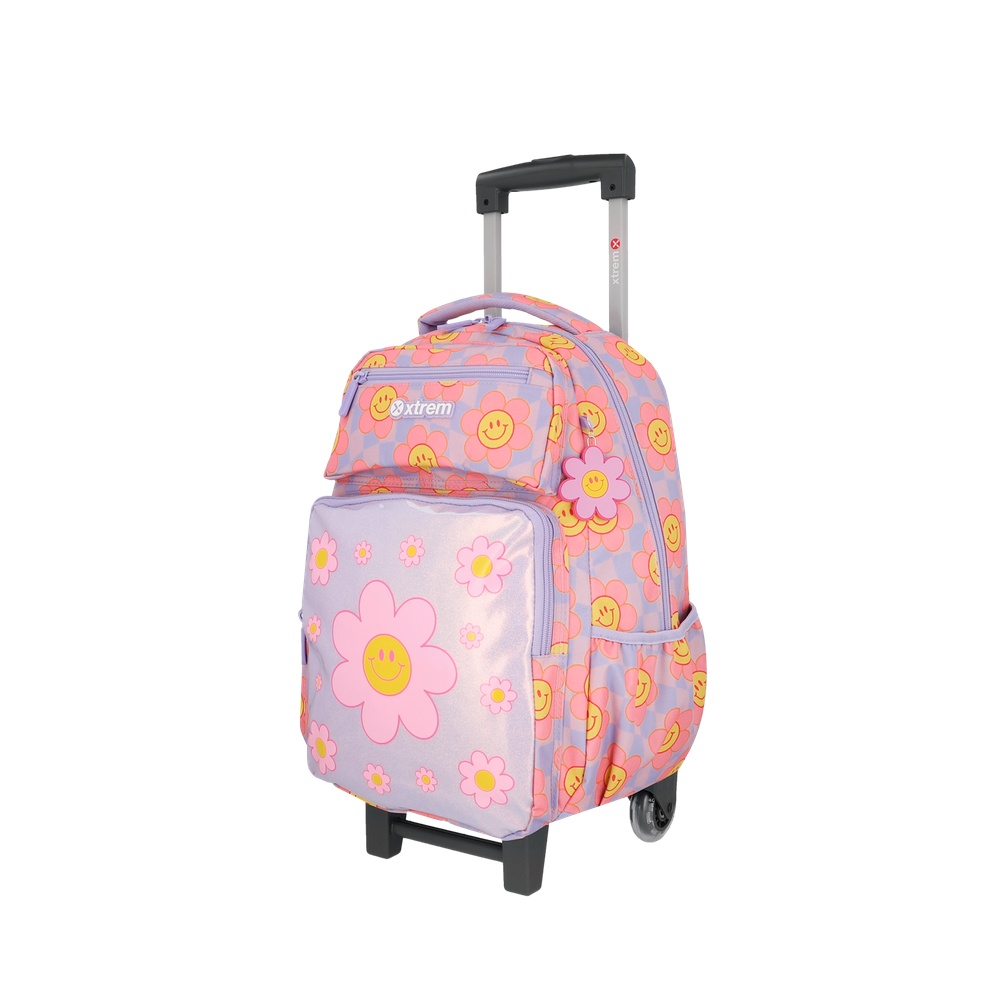 Set mochila con ruedas + estuche + lonchera Runpack flores
